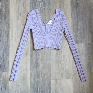LPA Ribbed V-Neck Long Sleeve Crop Top - Lavender Pink